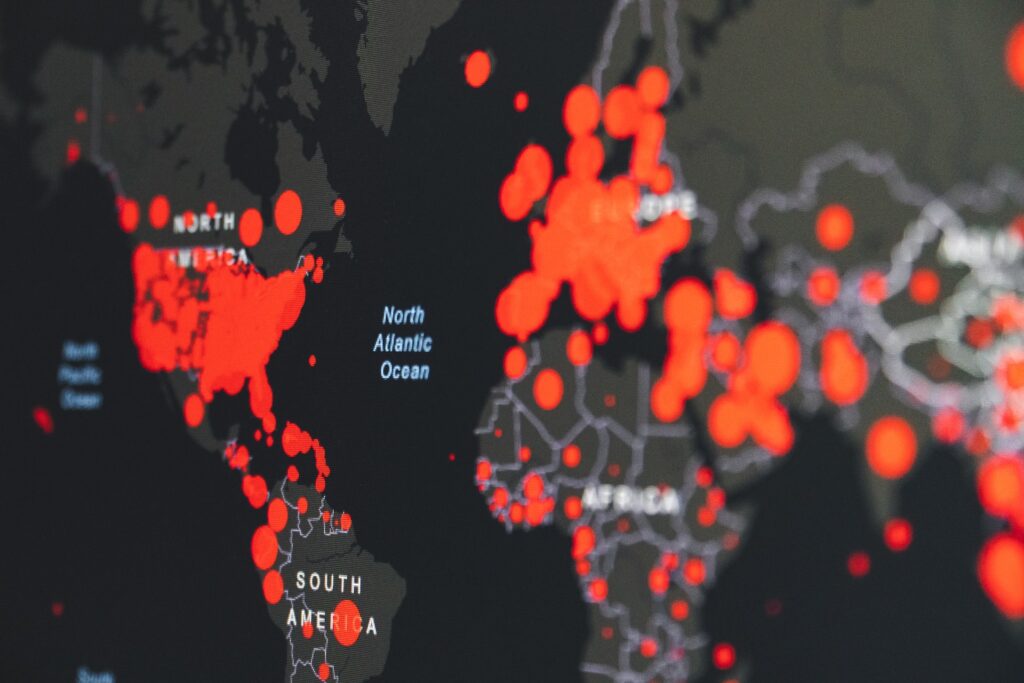 Heat map of the spread of the coronavirus around the world.
