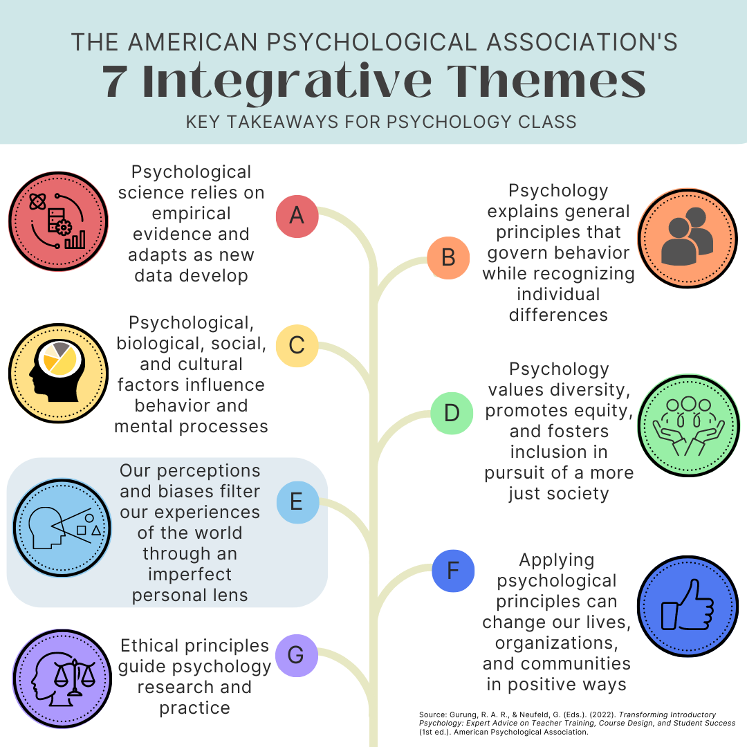 APA theme E is highlighted which says that our perceptions and biases filter our experiences of the world through an imperfect personal lens.