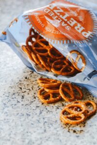 open bag of pretzels