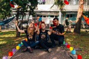 Four students on a campus