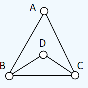 Equilateral triangle with dots at vertices labeled A, B, C. There is a smaller triangle which shares the C,D edge with the larger triangle. The smaller triangle has vertices labeled B, C, D.