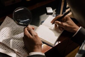 A decorative image of a detectives desk