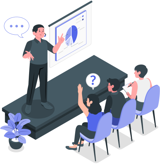Illustration of students sitting in a statistics classroom
