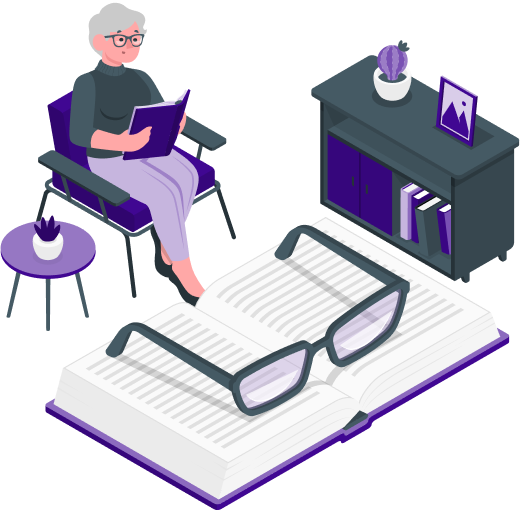 Illustration of a instructor sitting in a chair reading a book