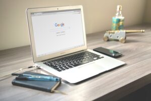 Laptop with the Google search page on the screen