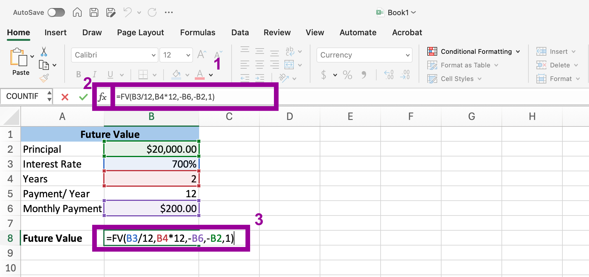 Excel screenshot of three ways to enter a formula in Excel.