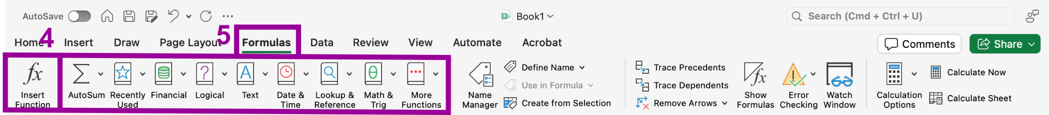 Excel screenshot of two more ways to identify and enter a formula in Excel.