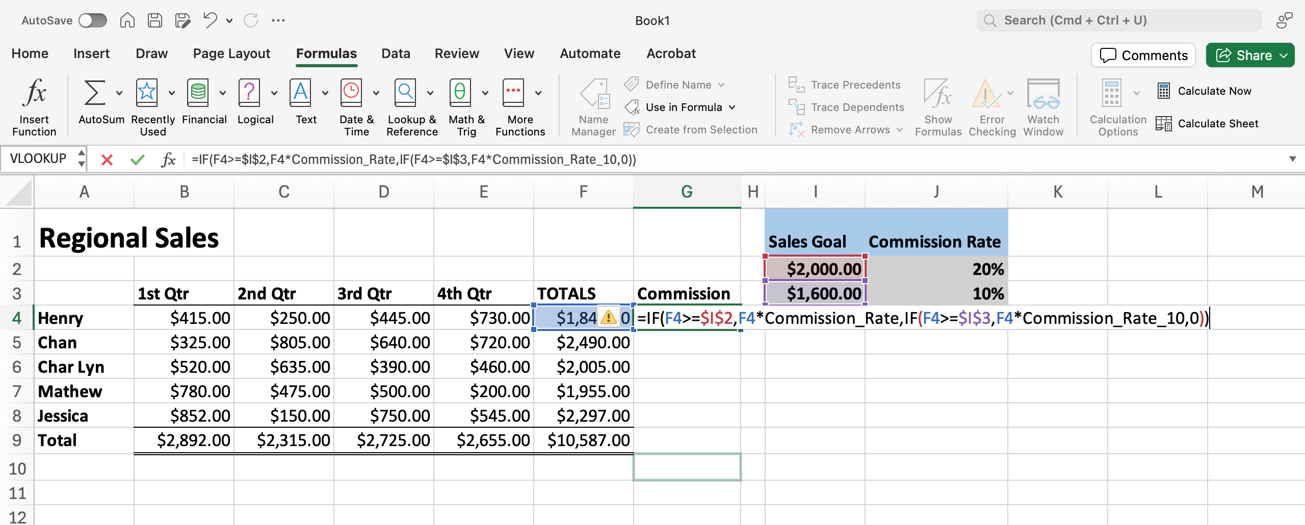 Excel screenshot displaying the inputs for the IF function formulas adding 0 if the answer returns false.