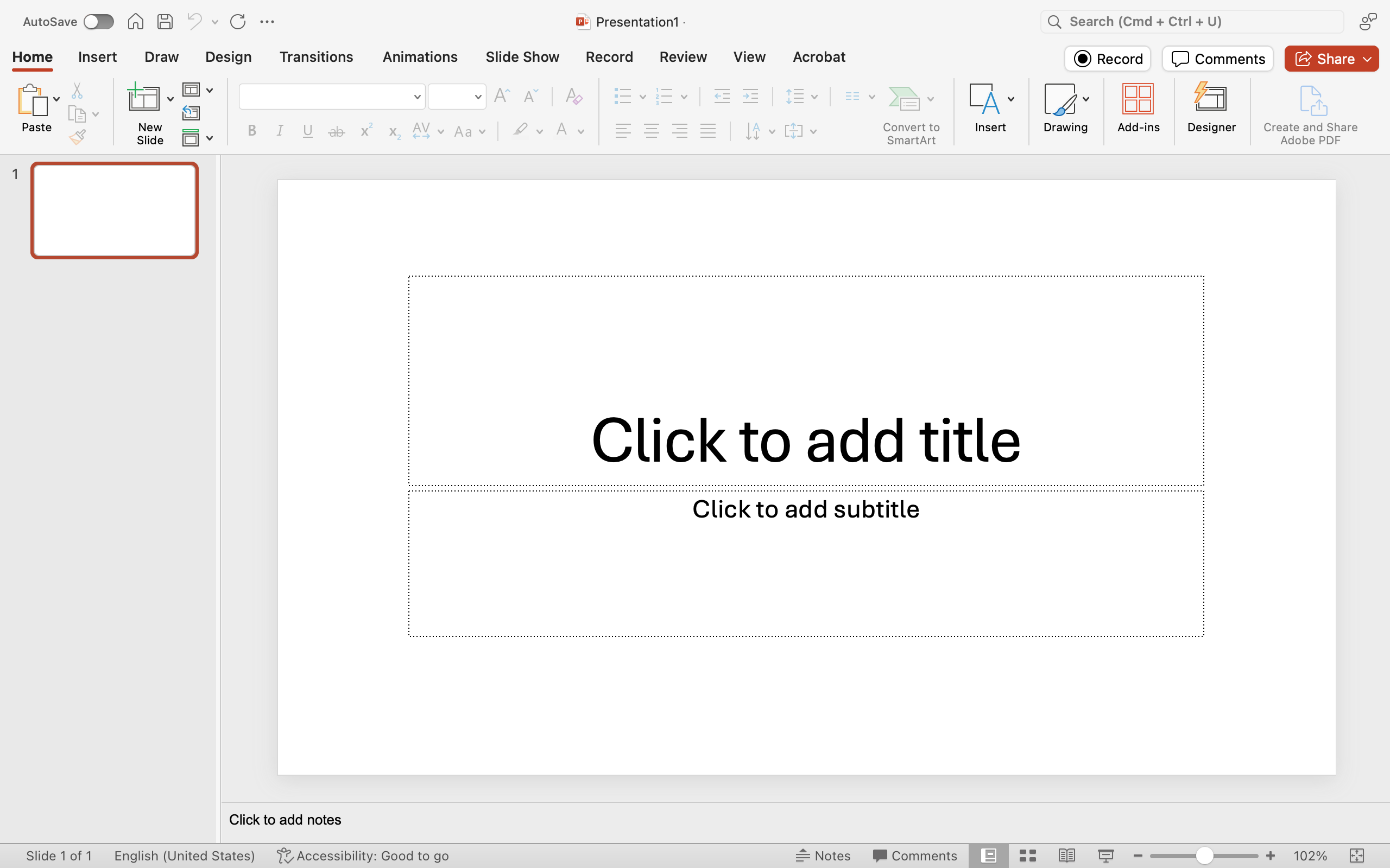 A blank Microsoft Powerpoint is open.