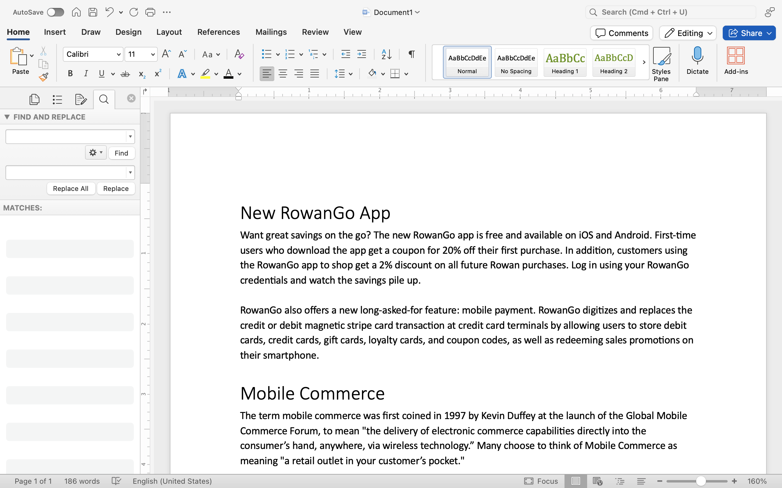 A Microsoft Word document is open with text on it. On the left hand side of the document the navigation feature has been opened.