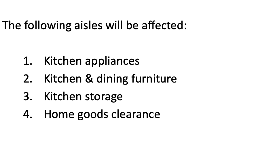 A section of text is made more visible by a numbered format list. This is a classic list with the four bullet points being: 1, 2, 3, 4.