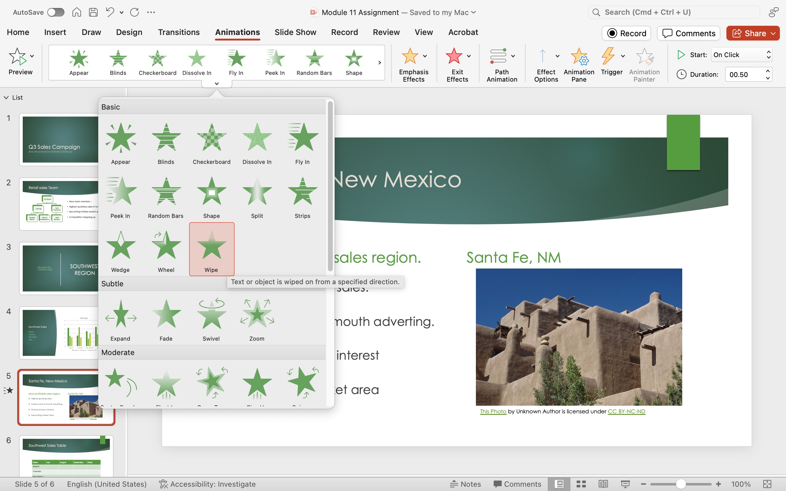 PowerPoint presentation screenshot highlighting animations options for highlighted text. Showing animation pane button and open list of text with animation selected.