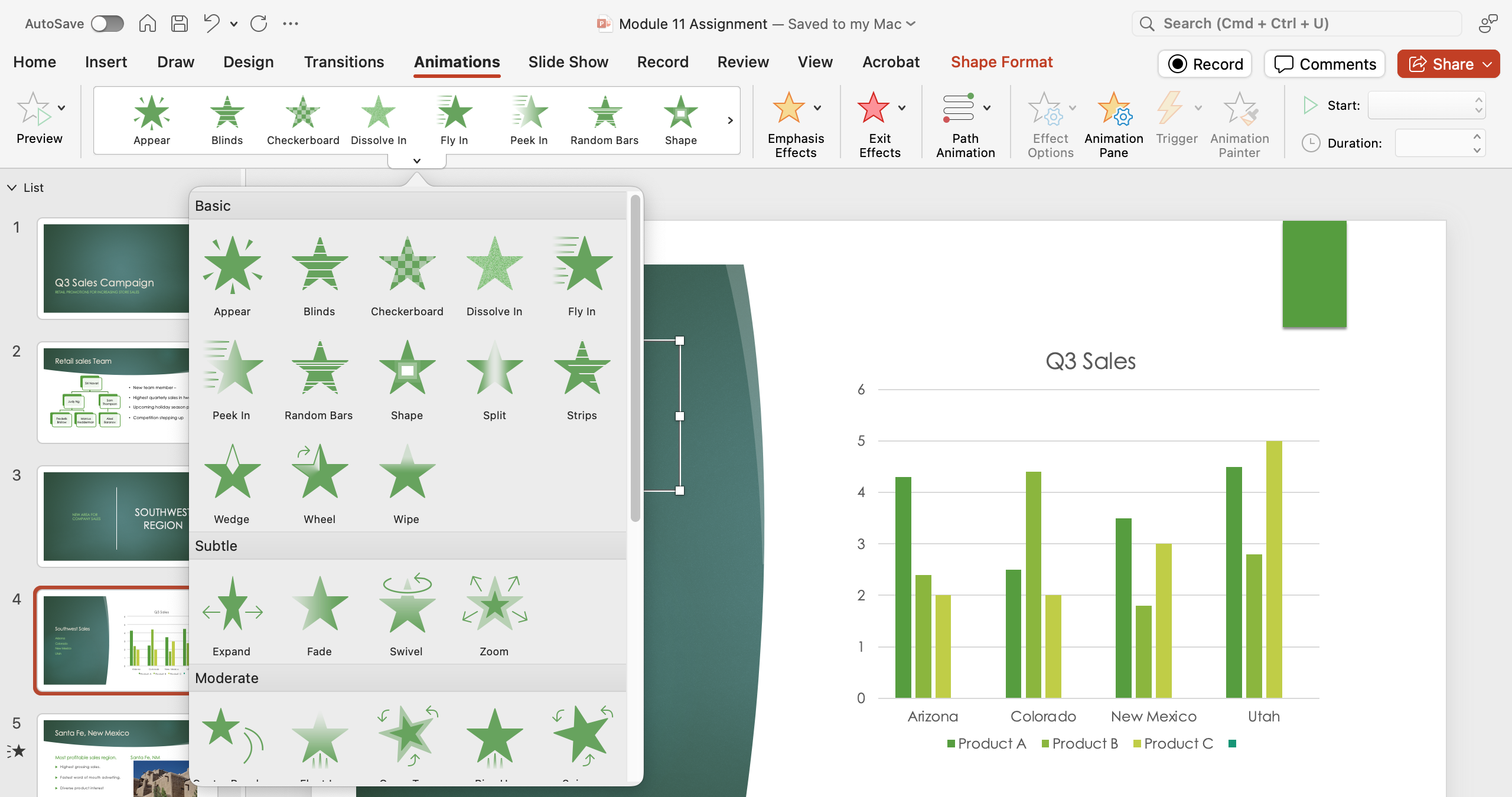 PowerPoint presentation screenshot showing Animations tab and the None button highlighted.