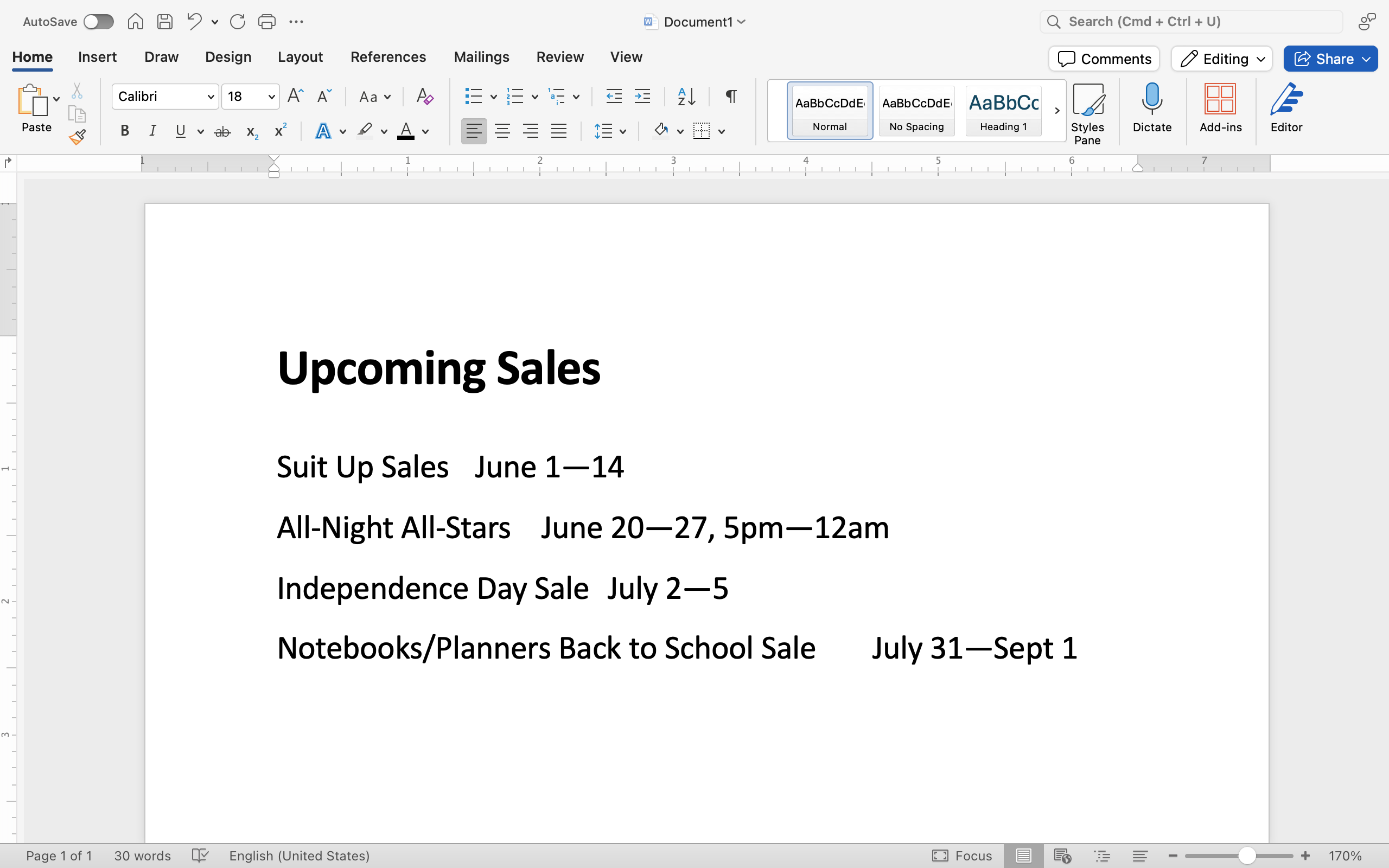 The top half of a Microsoft Word document is displayed with text. The point of this image is to show there are no tab stops.