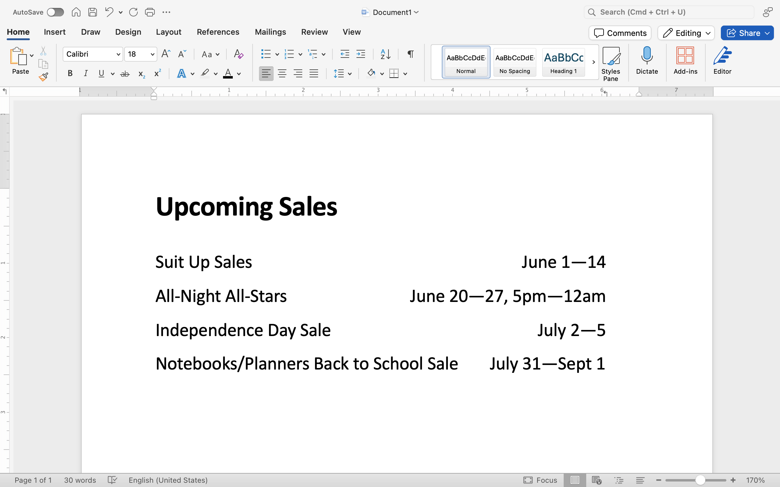 The top half of a Microsoft Word document is displayed with text. The point of this image is to show there are tab stops.