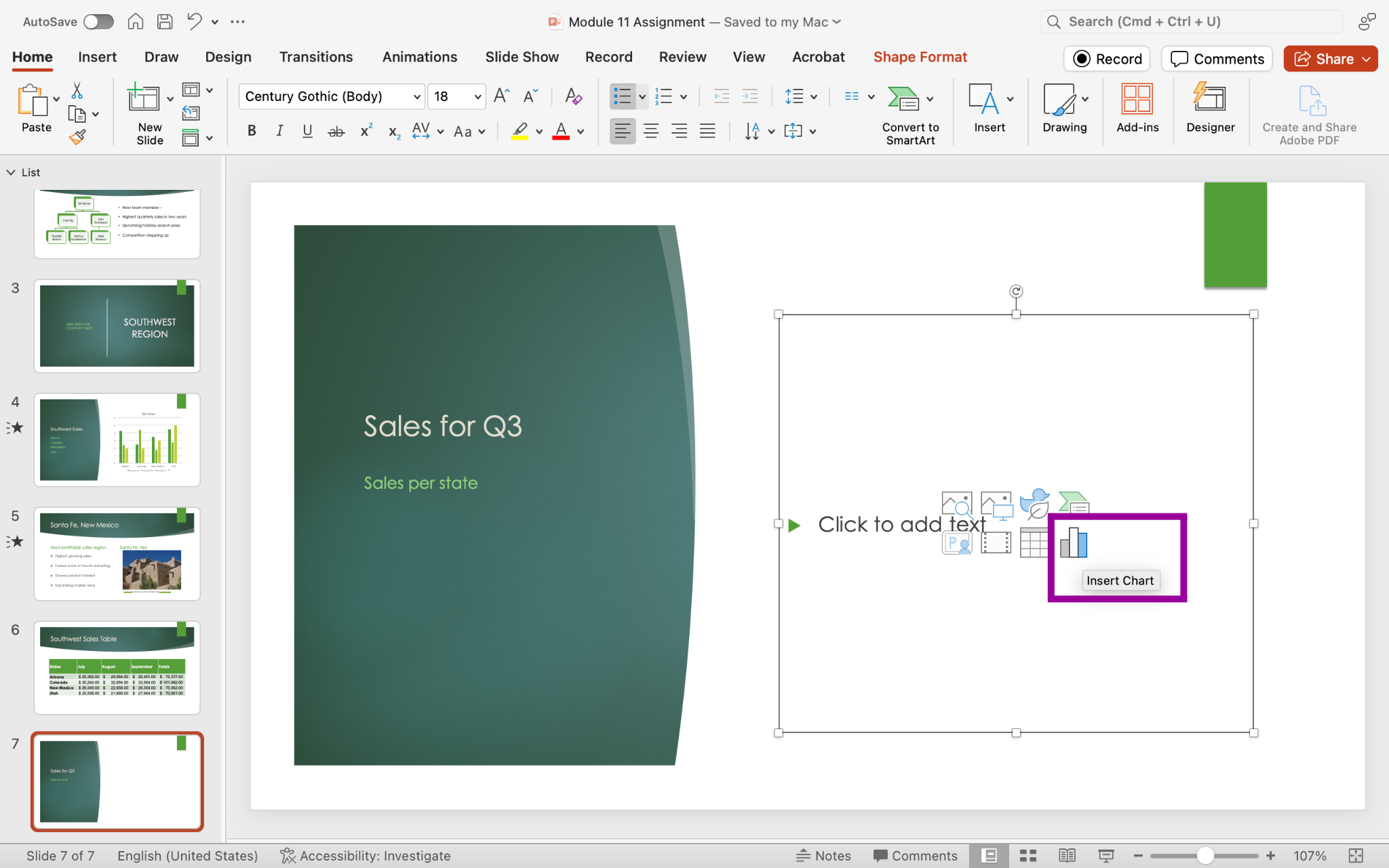 PowerPoint presentation screenshot showing how to insert a chart from chart icon in slide.