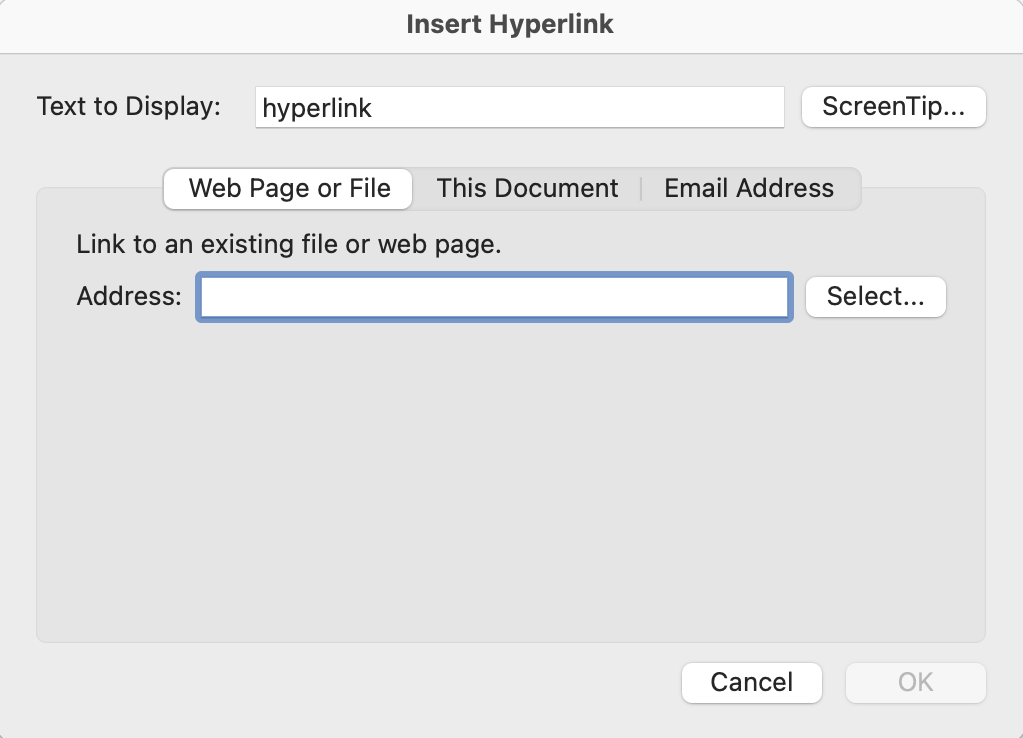 A hyperlink dialog box is open on display.