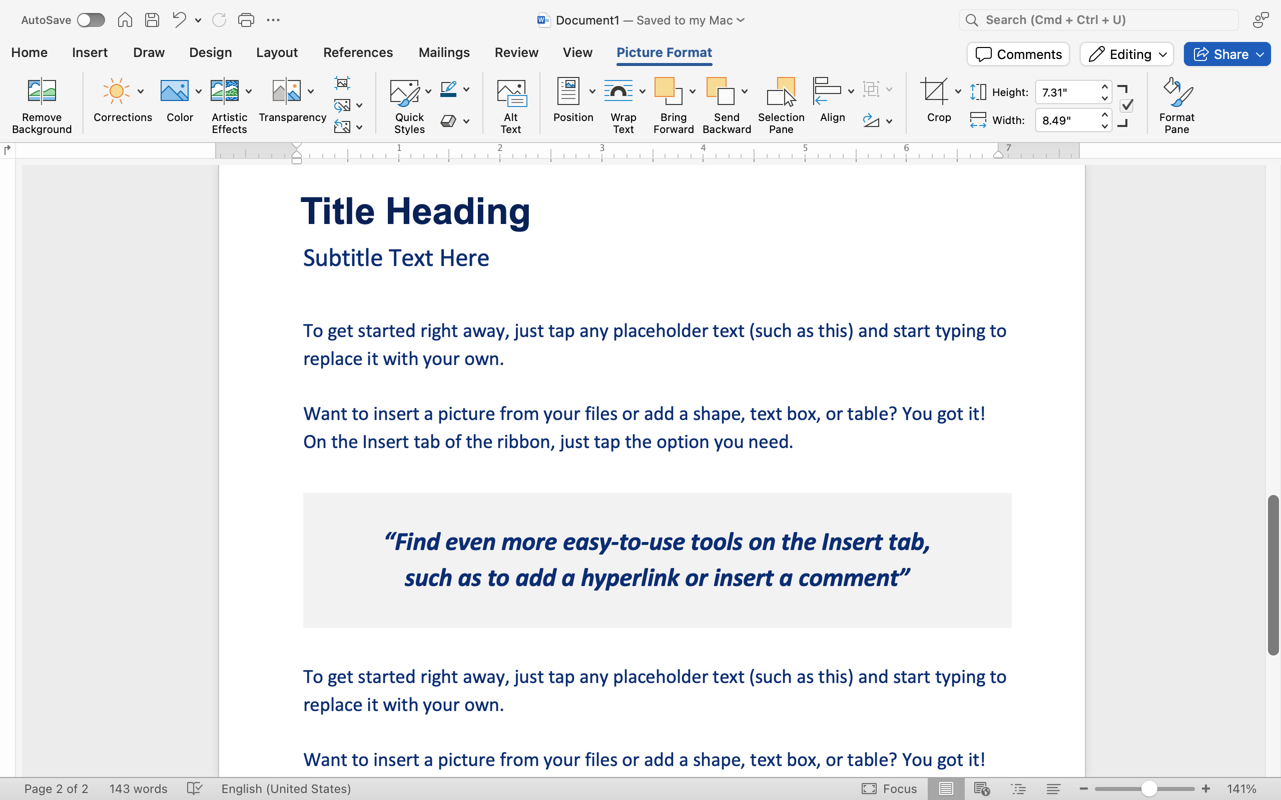 A Microsoft Word document has been opened with a business template being displayed.