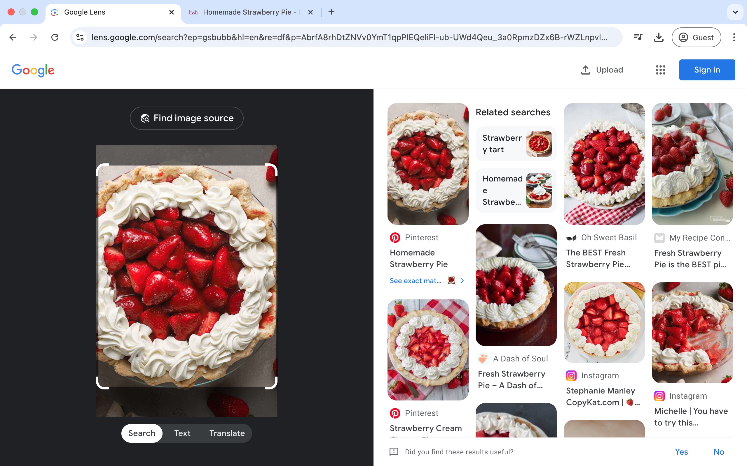 A Google search for "bake chocolate strawberry cake" has been entered in the images section.