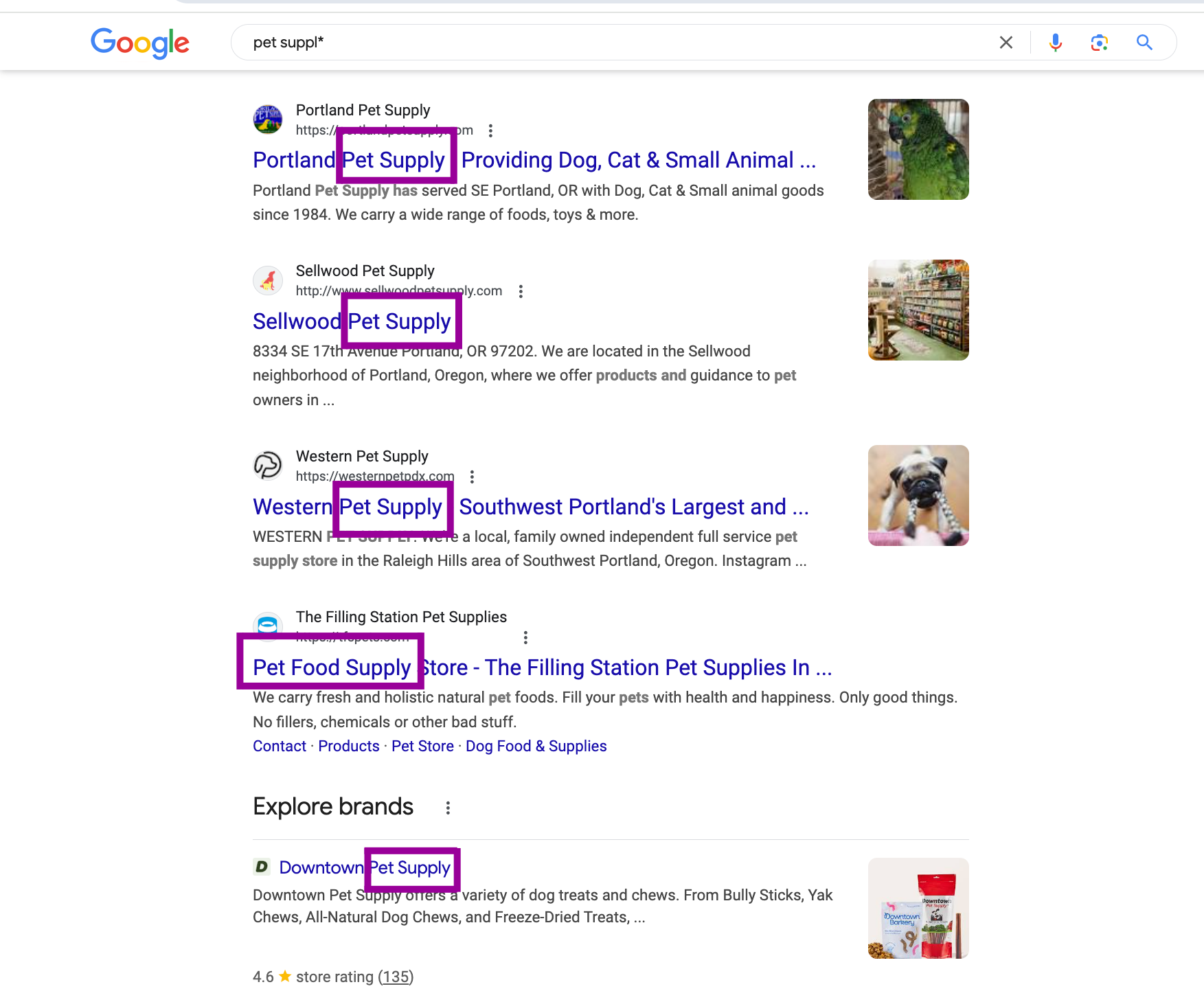 A google search has been entered for, "retail store display shelves". There is a magenta box highlighting the number of search results that were found as a result of the search entered.