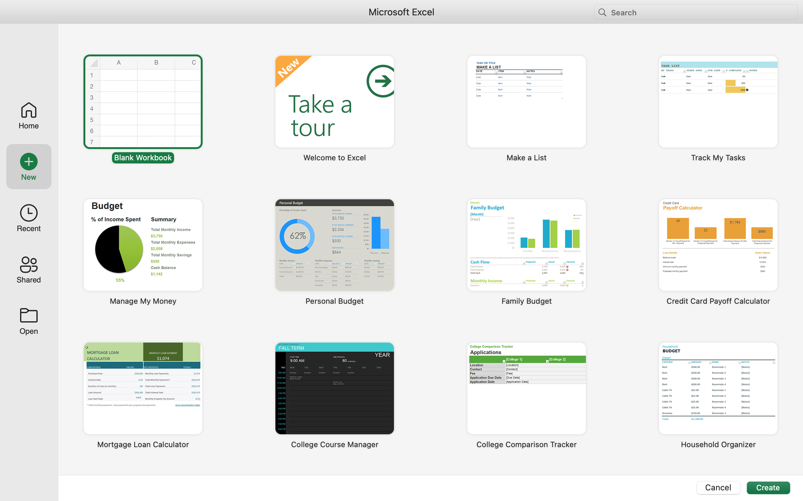 The backstage view of a Microsoft Excel sheet is open on a Mac.