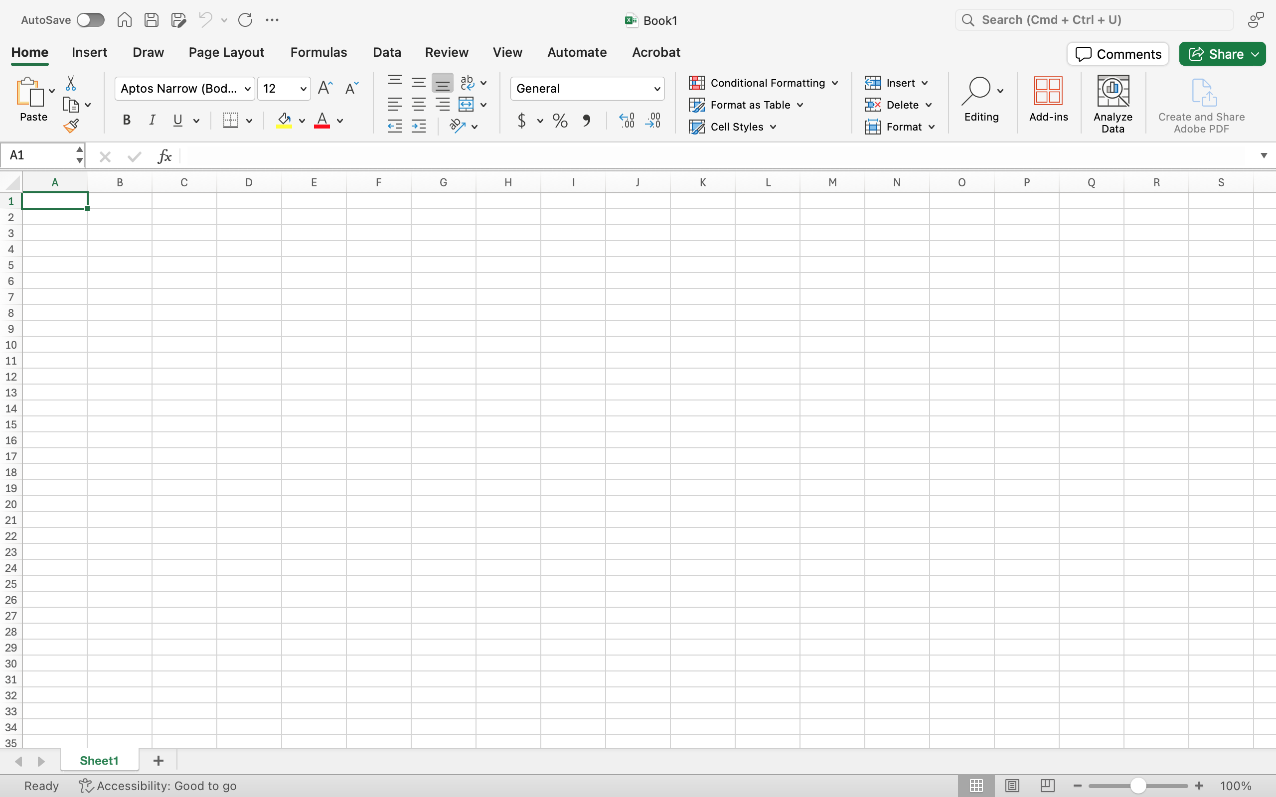 A blank Microsoft Excel document is open.