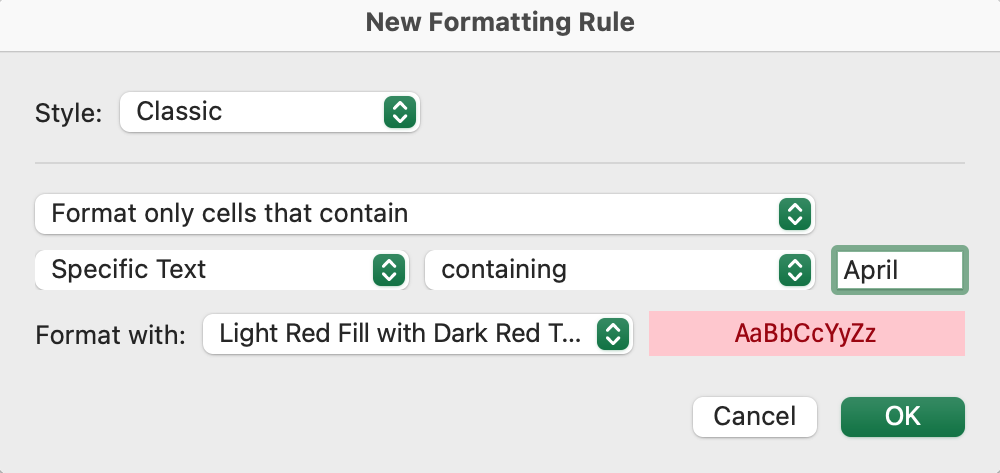 A new formatting dialog box has been opened.
