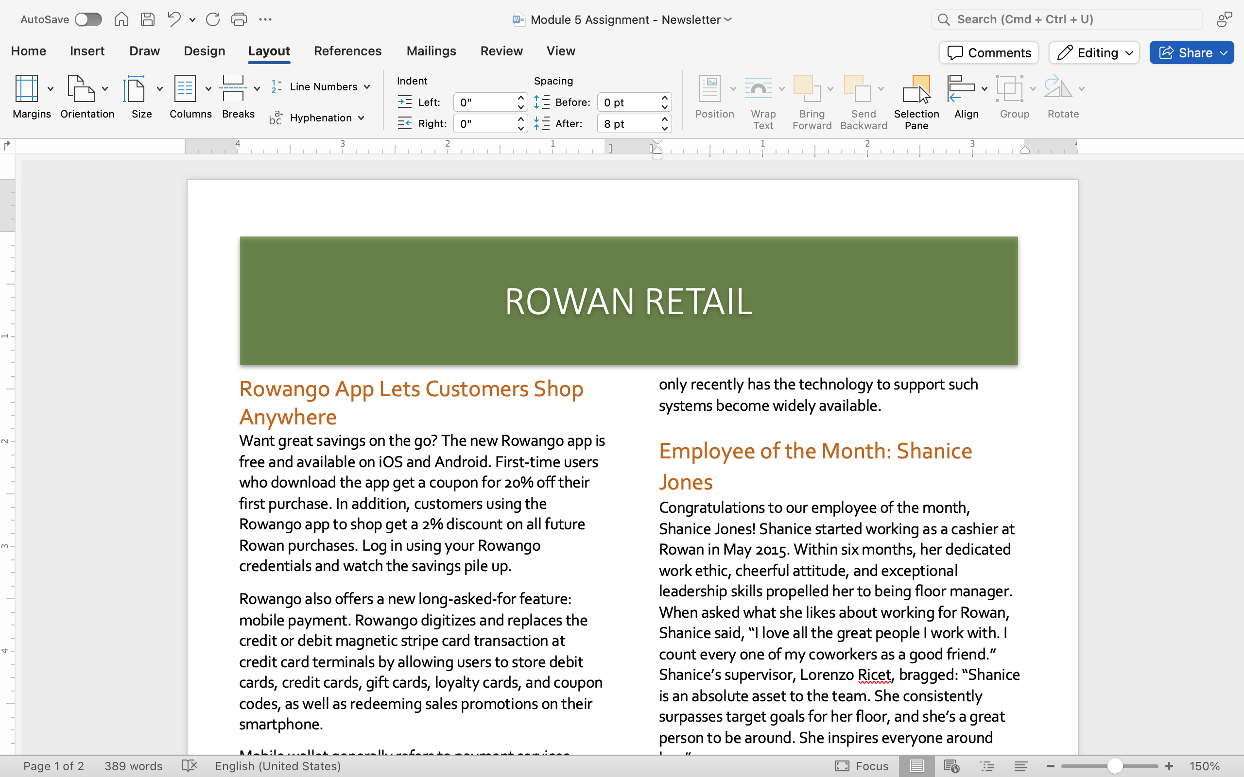 A Microsoft word document with text on it. The text has been split into two columns.
