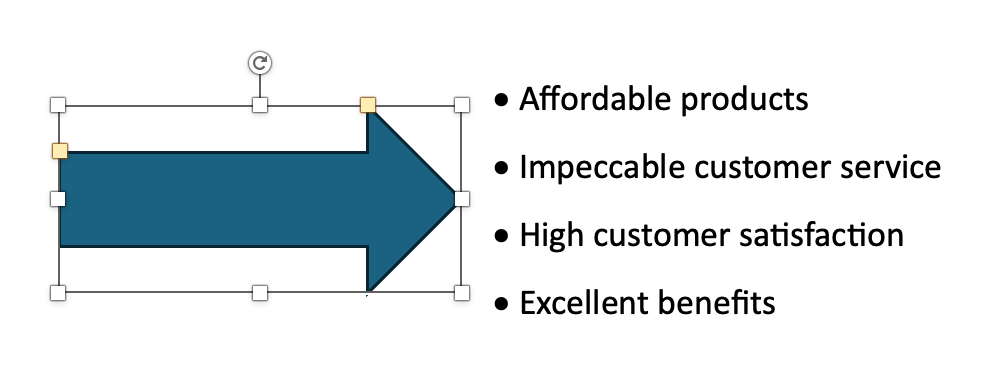 There are four lines of text each with a bullet point. To the left of the text is a blue arrow.