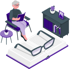 Illustration of a instructor sitting in a chair reading a book